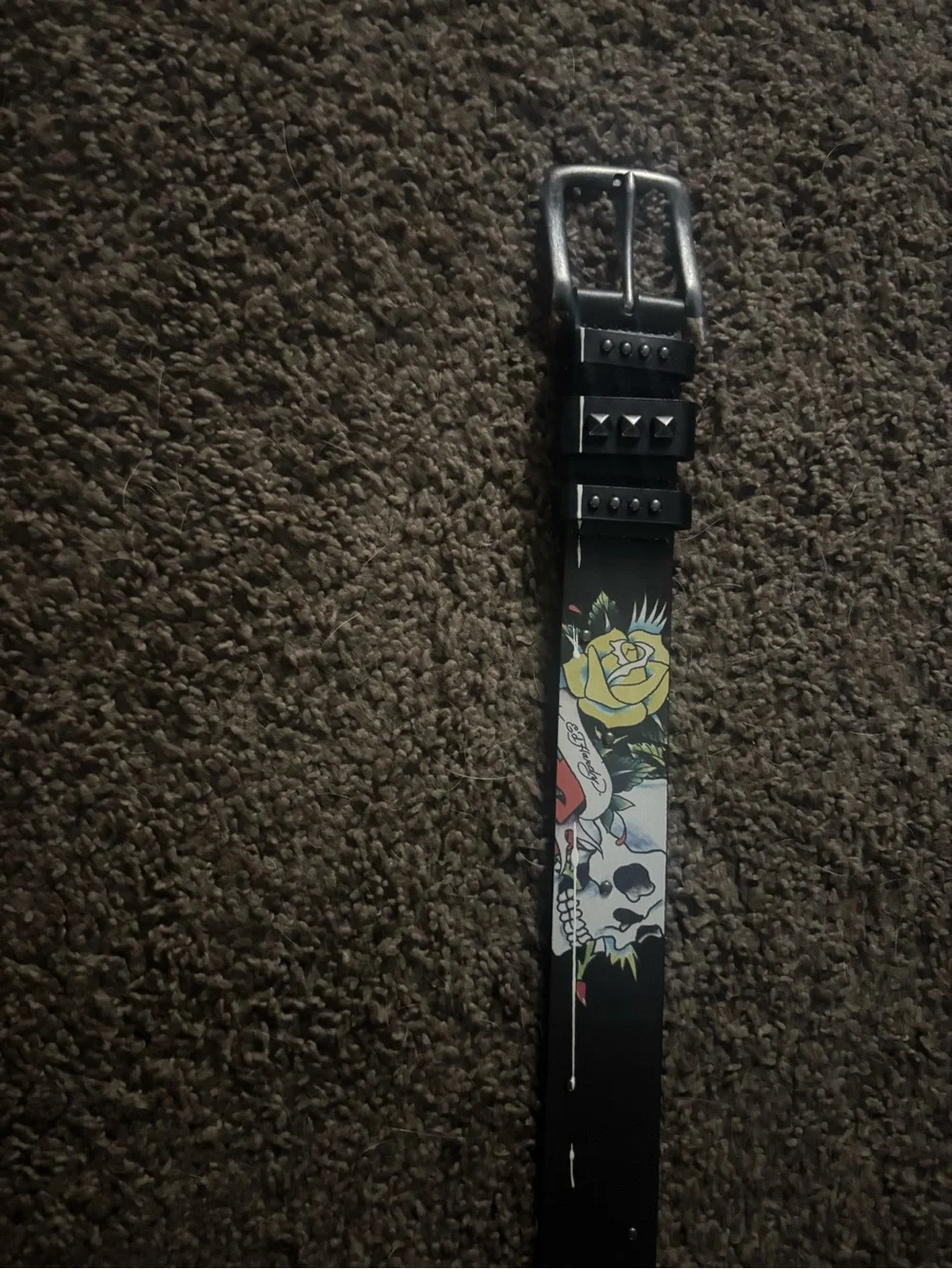 Ed Hardy Skull & Roses Graphic Belt Black Y2K Streetwear